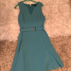 WHBM aqua fit and flare dress w/ belt